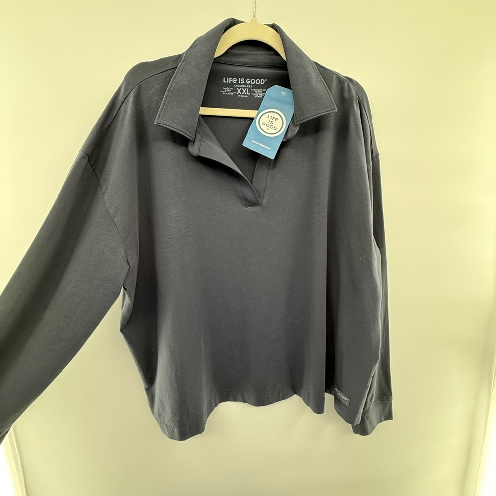 NWT Life‎ Is Good XXL Ink Blue Crusher-Flex Collared Pullover $64.50